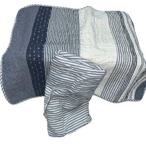 Nicole Miller Home chambray blue ticking stripe Anchors Nautical pillow Shams